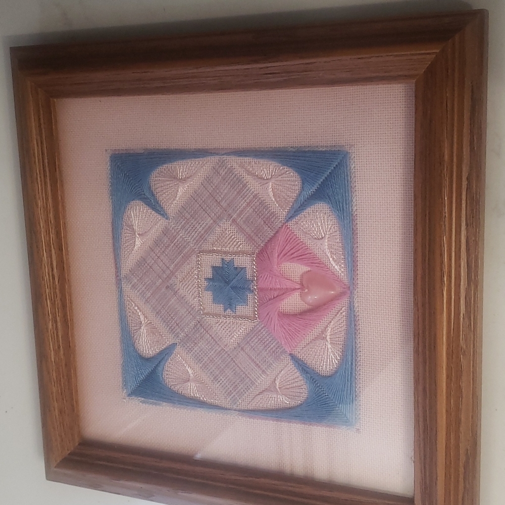 Vintage string art framed glass protected retro